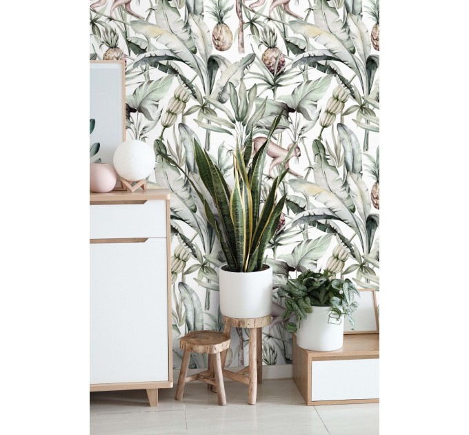 Tropical wallpaper banana leaves and monkeys