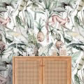 Tropical wallpaper banana leaves and monkeys