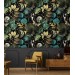 Whimsical wallpaper colorful leaves on dark moons snakes stars