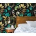 Whimsical wallpaper colorful leaves on dark moons snakes stars