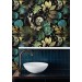 Whimsical wallpaper colorful leaves on dark moons snakes stars