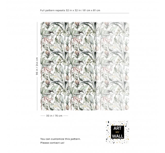 Tropical wallpaper banana leaves and monkeys