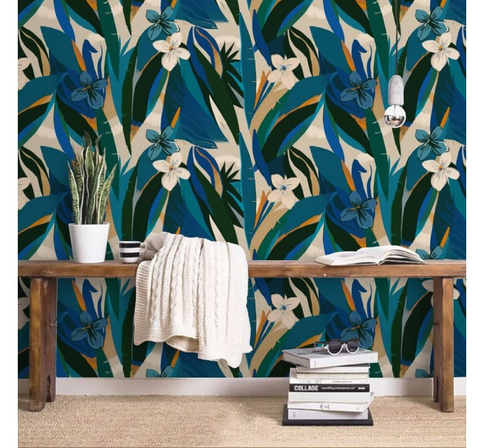 Tropical wallpaper colorful leaves and flowers