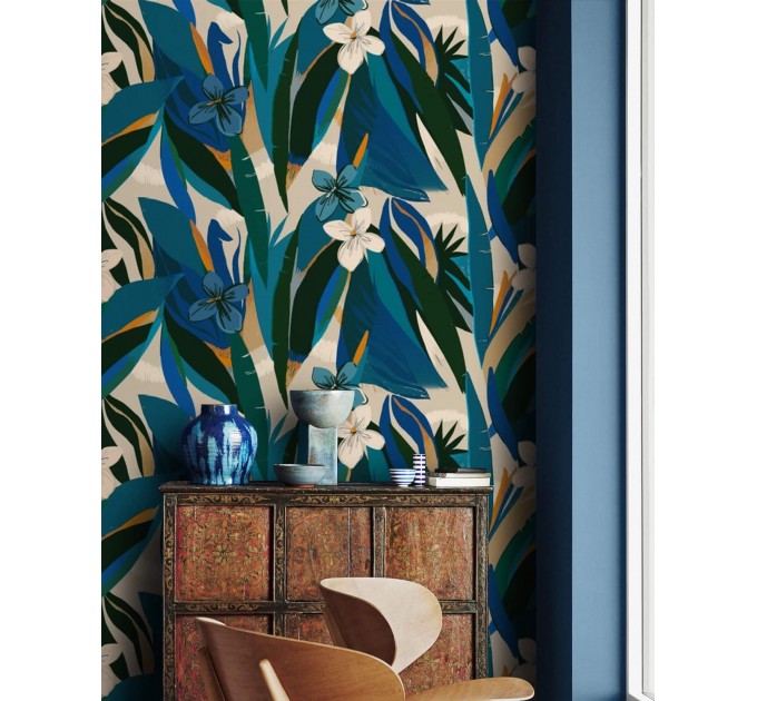 Tropical wallpaper colorful leaves and flowers