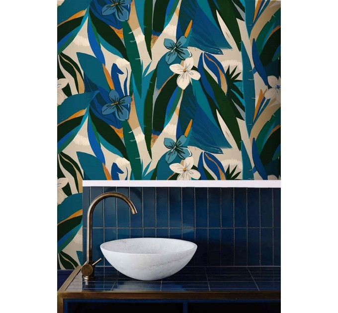 Tropical wallpaper colorful leaves and flowers