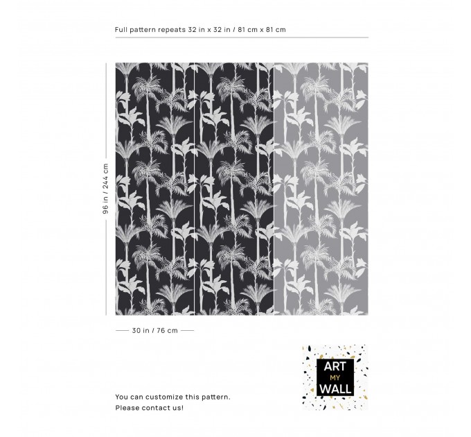 Black and white palm tree wallpaper, bold tropical decor