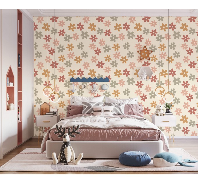 Pastel floral wallpaper Kids room baby girl nursery