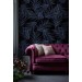 Tropical wallpaper Dark blue large palm leaves