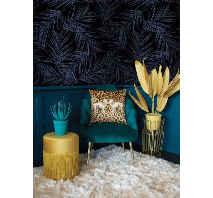 Tropical wallpaper Dark blue large palm leaves