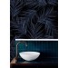 Tropical wallpaper Dark blue large palm leaves