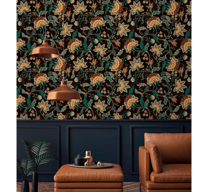 Dark floral wallpaper vintage style flowers and leaves