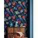 Dark blue floral wallpaper colorful flowers accent wall