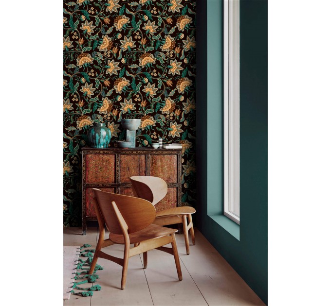 Dark floral wallpaper vintage style flowers and leaves