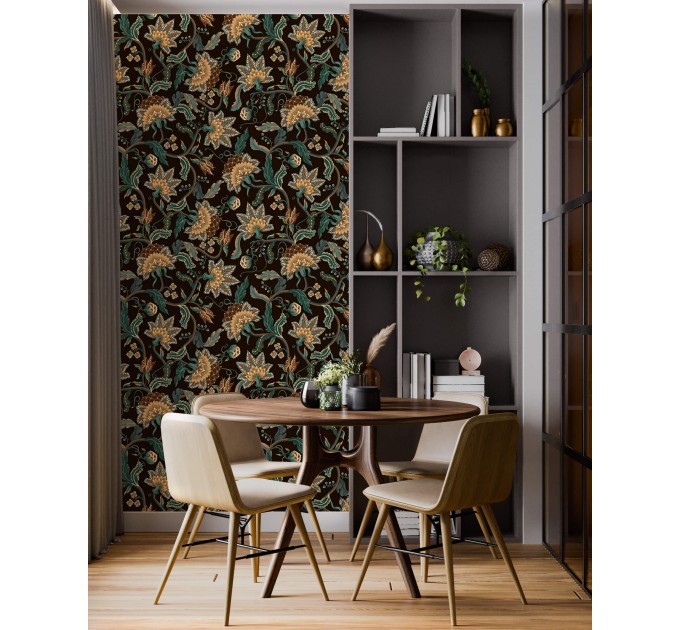 Dark floral wallpaper vintage style flowers and leaves