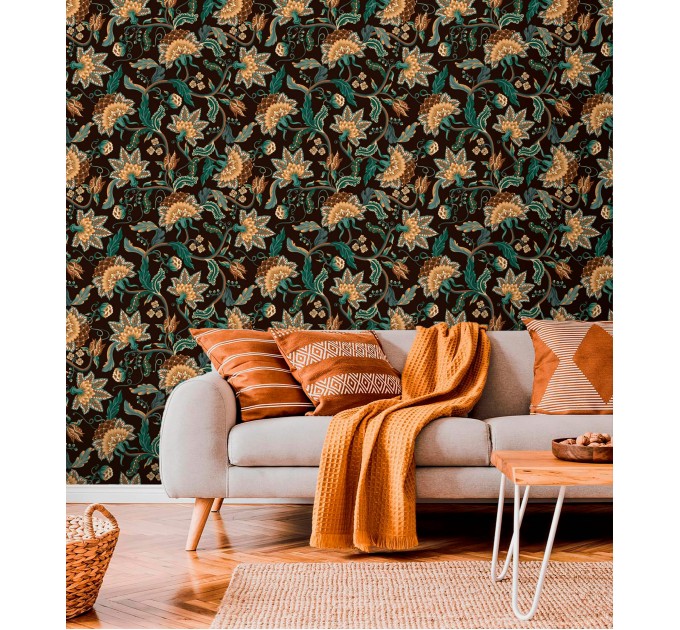 Dark floral wallpaper vintage style flowers and leaves
