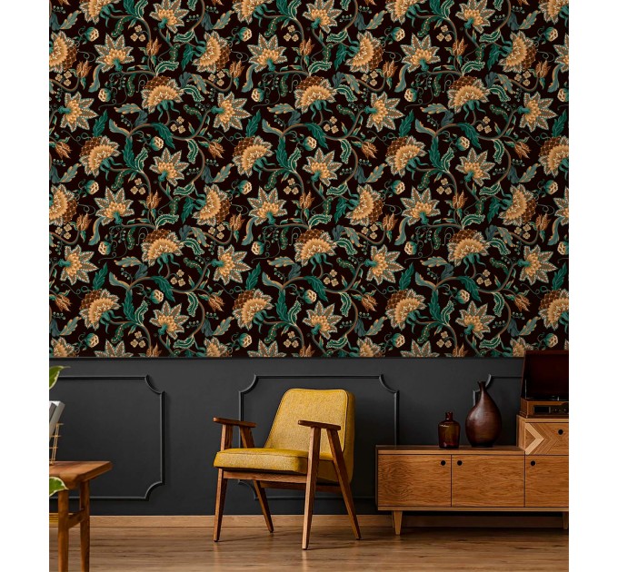 Dark floral wallpaper vintage style flowers and leaves