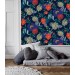 Dark blue floral wallpaper colorful flowers accent wall
