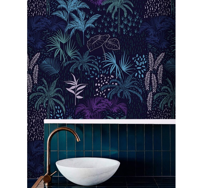 Dark blue tropical wallpaper vibrant palms
