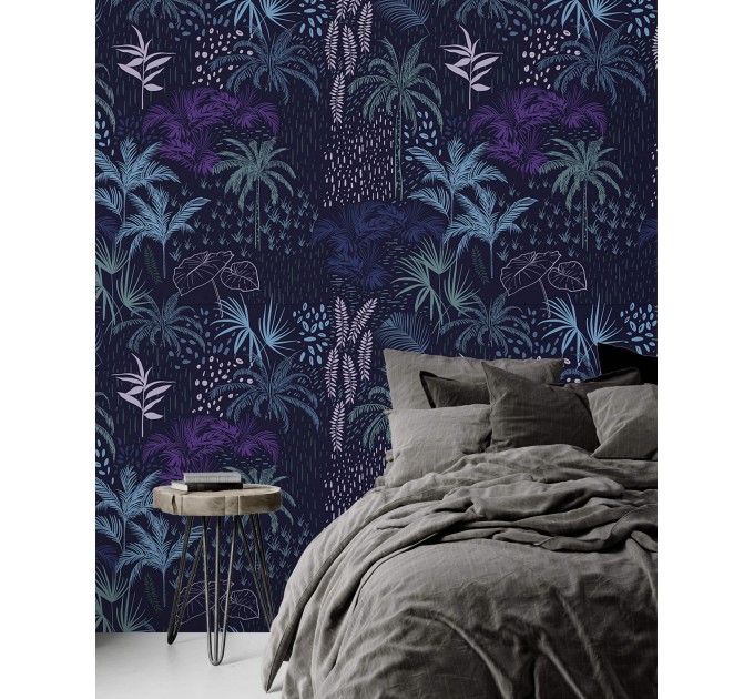 Dark blue tropical wallpaper vibrant palms