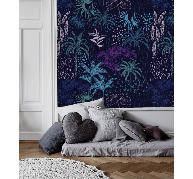 Dark blue tropical wallpaper vibrant palms
