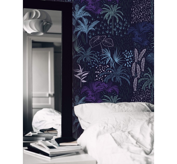 Dark blue tropical wallpaper vibrant palms