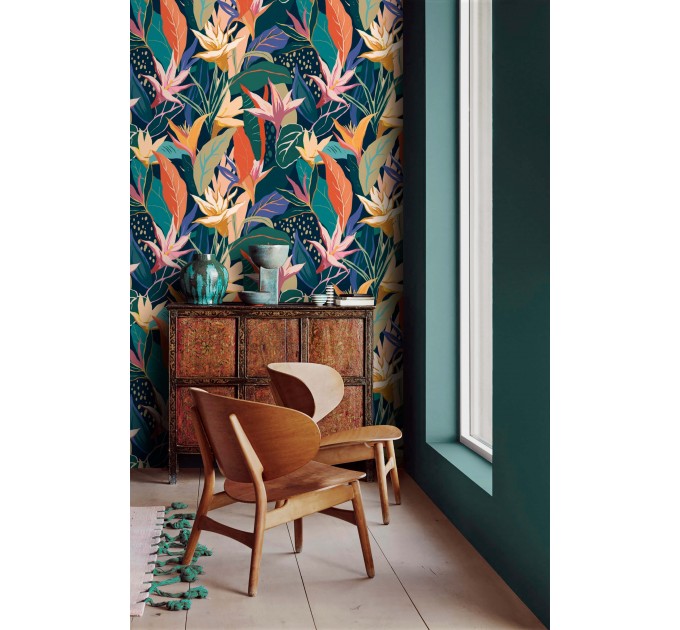 Tropical wallpaper colorful exotic leaves