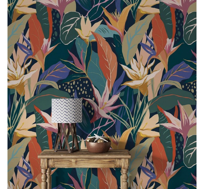 Tropical wallpaper colorful exotic leaves