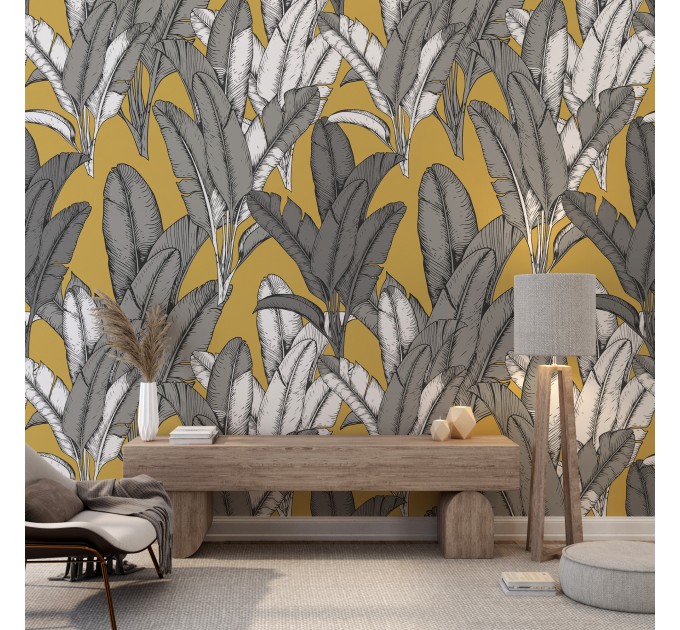 Tropical banana leaves wallpaper – modern botanical design