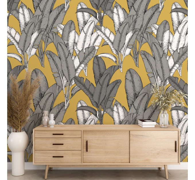 Tropical banana leaves wallpaper – modern botanical design