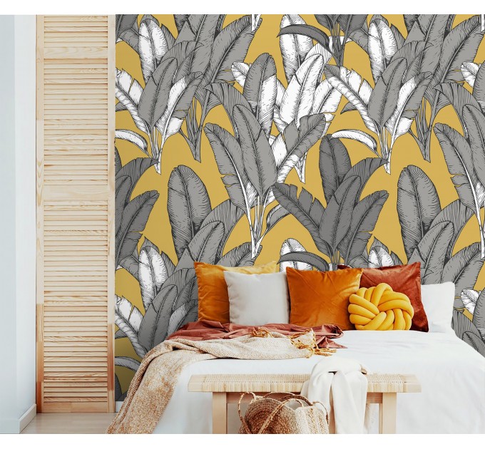 Tropical banana leaves wallpaper – modern botanical design