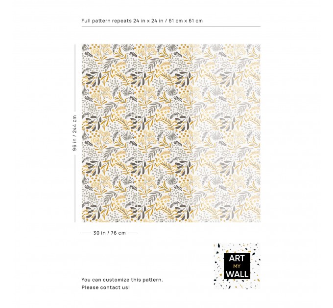 Vintage botanical wallpaper mustard yellow gray floral