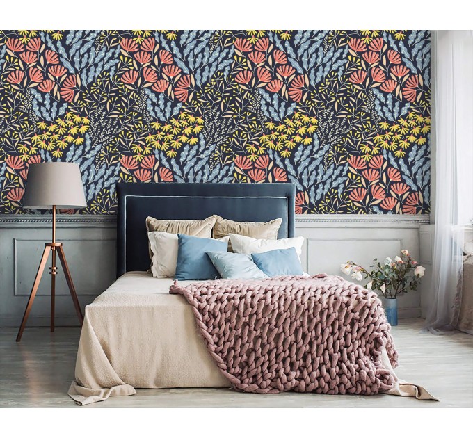 Colorful botanical floral wallpaper – nature-inspired design