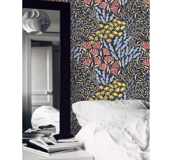 Colorful botanical floral wallpaper – nature-inspired design