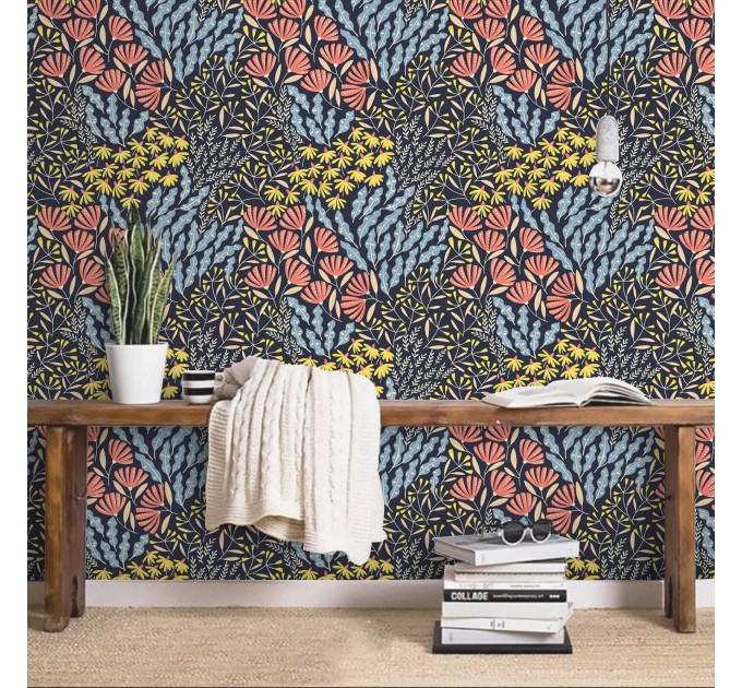 Colorful botanical floral wallpaper – nature-inspired design