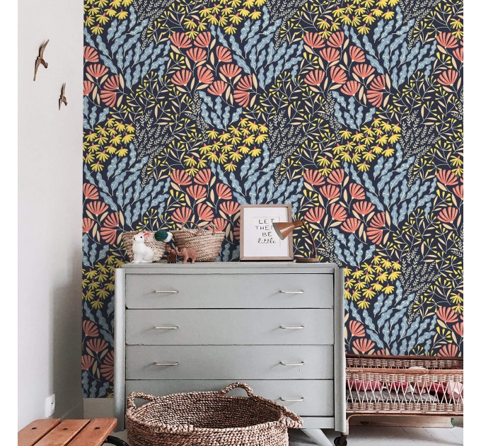 Colorful botanical floral wallpaper – nature-inspired design