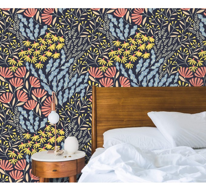 Colorful botanical floral wallpaper – nature-inspired design