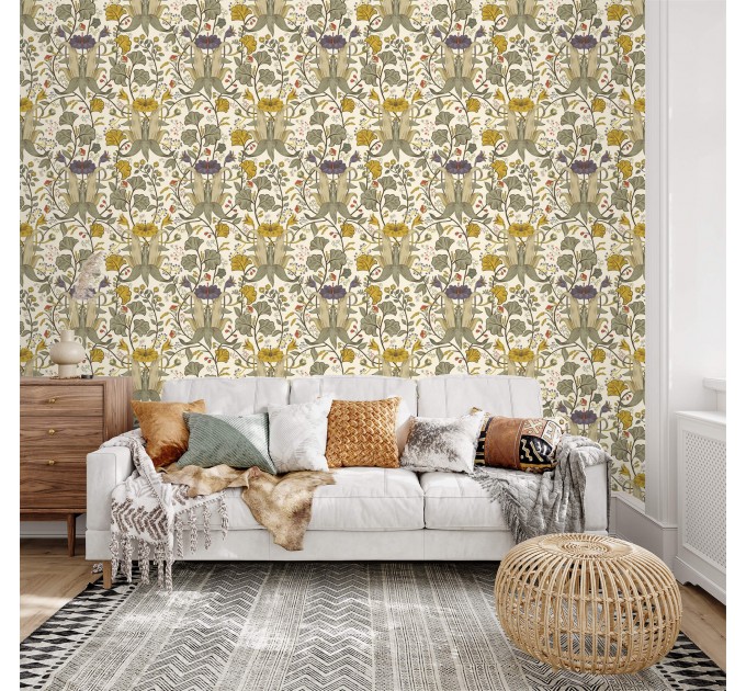 Vintage botanical wallpaper herbs and flowers