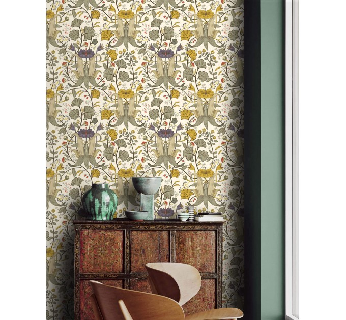 Vintage botanical wallpaper herbs and flowers