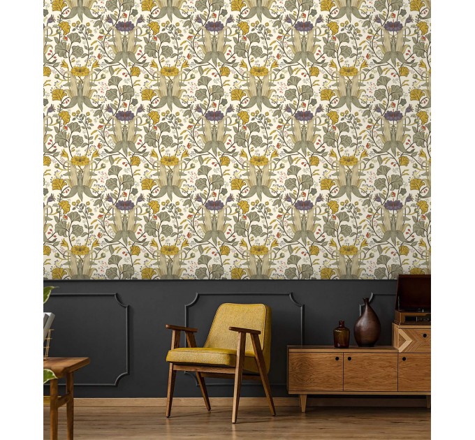 Vintage botanical wallpaper herbs and flowers