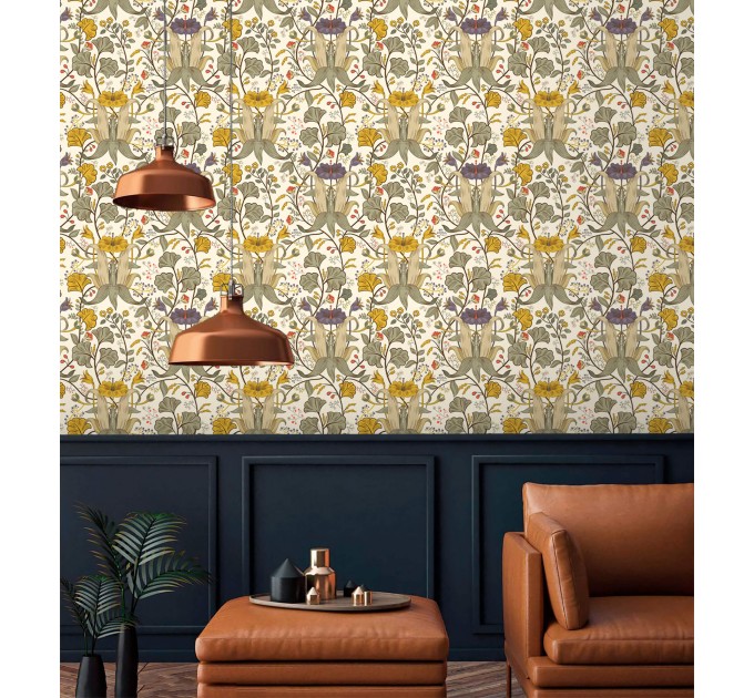 Vintage botanical wallpaper herbs and flowers