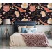 Dark floral wallpaper Chinoiserie style with birds