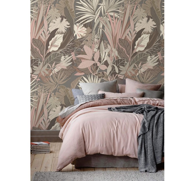 Tropical wallpaper large leaves and flowers
