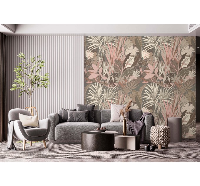 Tropical wallpaper large leaves and flowers