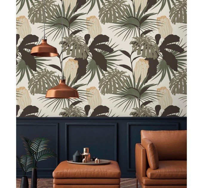 Floral wallpaper tropical large flowers