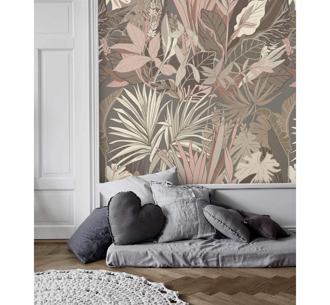 Tropical wallpaper large leaves and flowers