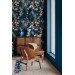 Dark floral wallpaper on navy blue background