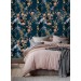 Dark floral wallpaper on navy blue background