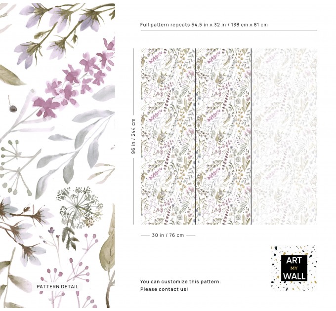 Floral wallpaper watercolor wildflowers and herbs