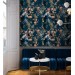Dark floral wallpaper on navy blue background