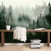 Foggy forest wallpaper mural landscape